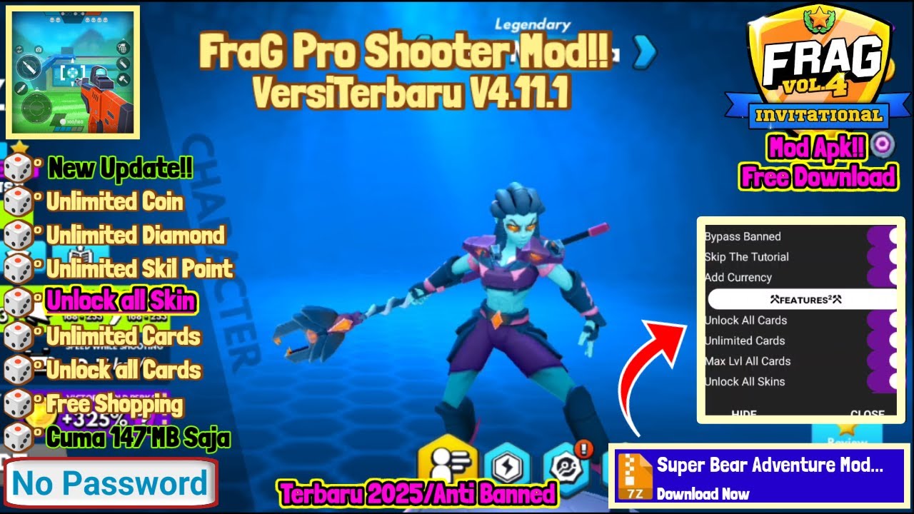 Frag Pro Shooter Update Mod Menu Apk V4.11.1  Unlimited Coin, Diamond, Unlock all Skin & Cards
