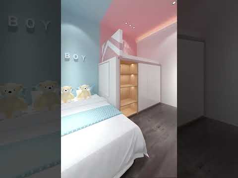 فيديو: غرفة أطفال لفتاة وصبي بسيطة