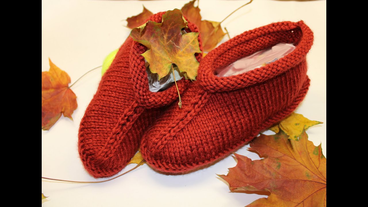 Knitted slippers for beginners_ Вязаные тапочки