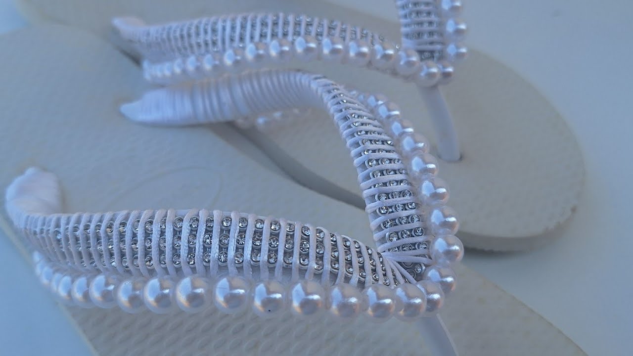 Chinelo bordado com fio de Seda e Pérolas/strass/passo a passo / iniciantes 
