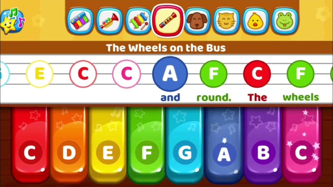 The Wheels On The Bus Flute Music Kids Piano Baby Games Gameplay