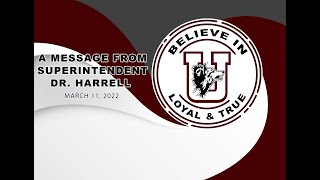 Full A Message from Superintendent Dr. Harrell on March 11, 2022 Update