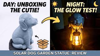 Solar Dog Garden Statue: Unboxing & Night Test