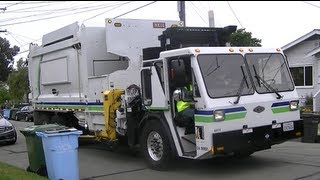 Heils New Multitask Side Loaders in Berkeley! Garbage and Organics
Here are 3 trucks collecting in Berkeley under the new automated system they put in place. This is probably the least ASL friendly city in the region so it makes it tough on them. Tiny streets, parked cars everywhere etc.. Bryn and I moved many carts for them since the residents have been used to semi auto since the mid 80s. Hard to break bad cart placements habits, and thats their biggest hurdle to overcome in my opinion. Once thats sorted out, and the drivers get a bit more experience, these trucks will be far more productive.
I was pretty excited to see some of these in person though. They have a fleet of these Multitasks on CCC chassis, and one lonely Mack LEU. They are pretty fun to watch and I think they have a lot of potential too. Though I think that Heil can make a huge improvement if they were to make the whole gripper assembly tip into the hopper further much like the Rapid Rail arm does so that they can shake the carts without moving the entire arm itself in and out. That would solve the problem with spilling and would also stop the 20 and 30 gallon carts from not dumping all the way as you see in this video(he has to get out and grab them with the lid open to prevent that from happening). Itd even reduce wear on the arm itself. Other than that, I quite like the design and would like to see them grow in popularity. Unfortunately I didnt get any footage of Berkeleys manual bins being dumped.
They do still have a few rear loaders which likely collect in the hills and other impossible to automate areas of the city or help these trucks out. Recycling is still handled by Ecology Center, semi-auto with Labrie Expert2000 split body MSLs on CCC chassis.
A huge thanks goes to the drivers here, all of which were extremely nice to us while we were there. Hope you all enjoyed it! Heils New Multitask Side Loaders in Berkeley! Garbage and Organics