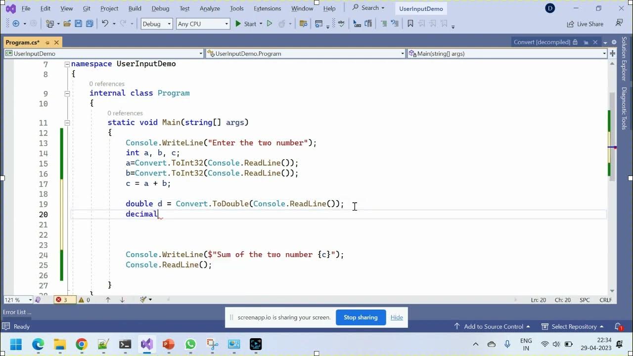 How to take user Input in c# and do Add two number program - YouTube