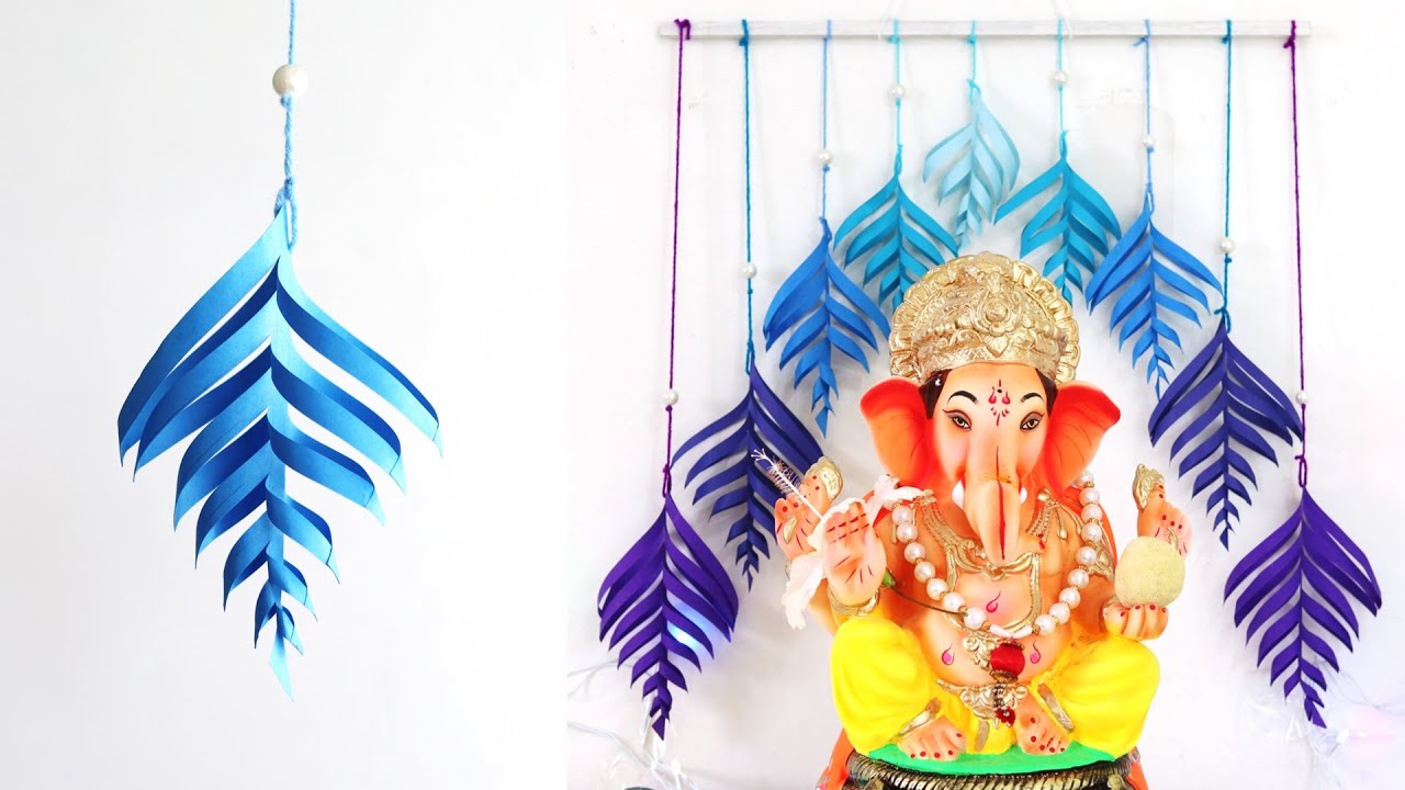 गणपती डेकोरेशन  - Easy Ganpati decoration with 3D Paper Leaf - Eco-friendly decoration ideas