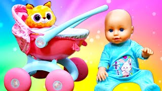Baby Born için yeni oyuncak bebek arabası açılımı. Bebek bakma oyunu.