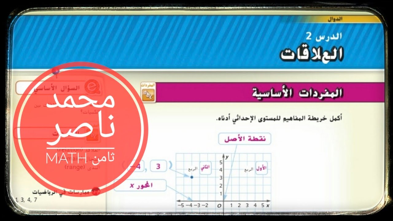 الدرس 2:  العلاقات - صف ثامن - رياضيات relation - domain - range