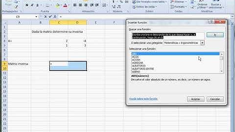 Inversa de matriz 2x2 con excel