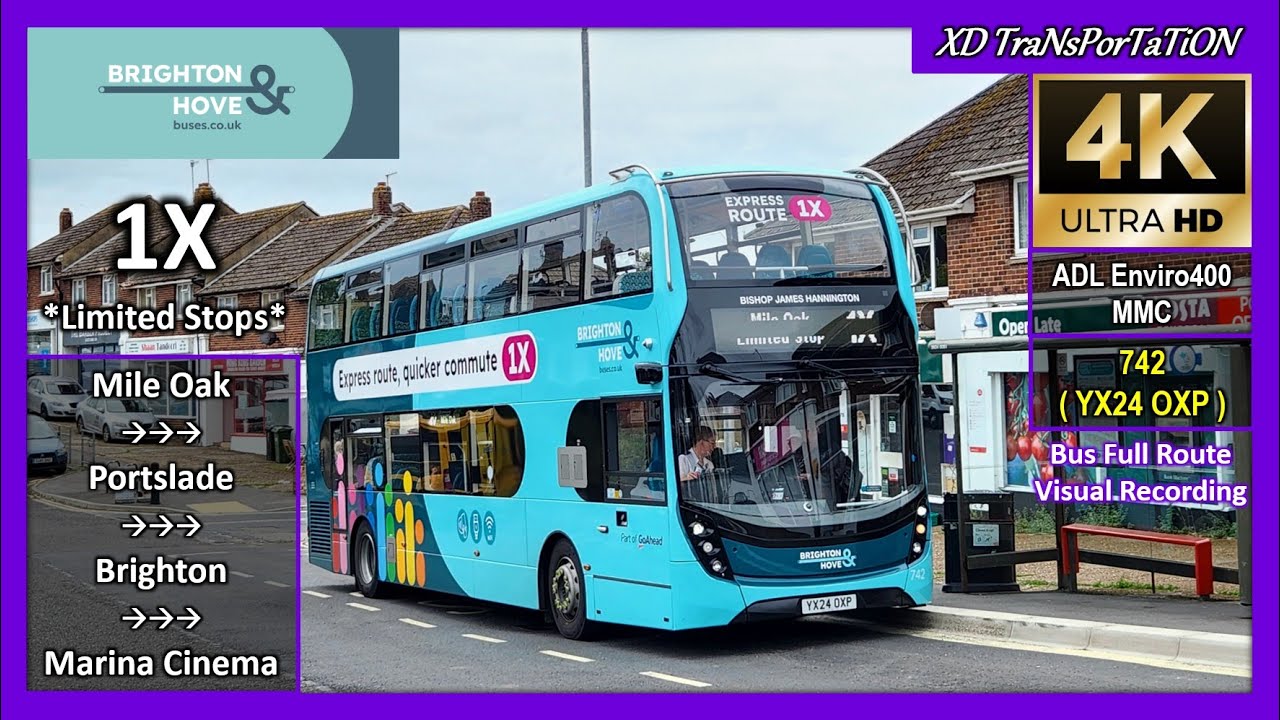 [Brighton & Hove] 1X ~ Mile Oak ➝ Brighton, Marina Cinema (Limited stops)【4K UW】