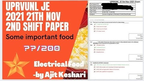 UPRVUNL JE 21th 2nd shift paper with answer ..#electricalfood||
