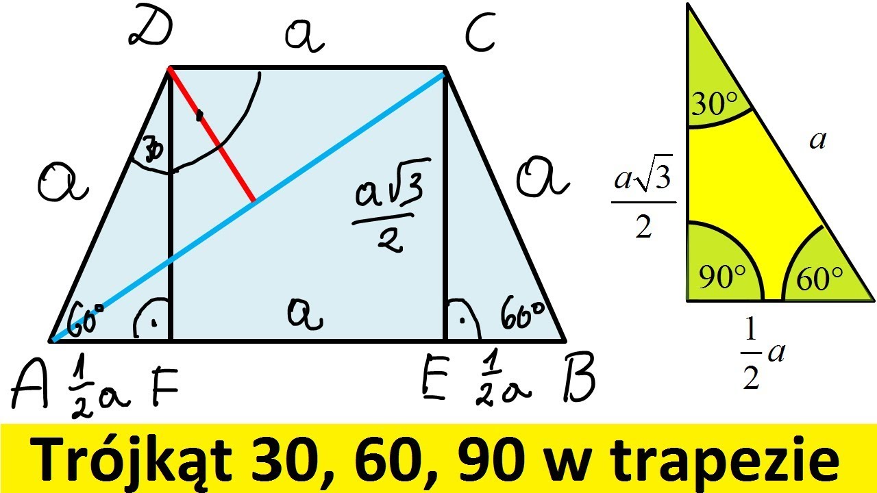 Właściwości Trójkata 30 60 90 Trójkąt 30, 60, 90 w trapezie. Pole trapezu | MatFiz24.PL - YouTube