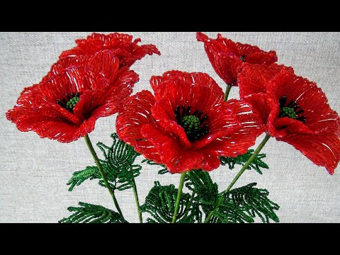 Маки из бисера мастер-класс. Beaded poppies master class.