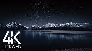 8 Hours Nighttime Ambience - 4K Grand Teton And Milky Way - Nature Soundscapes