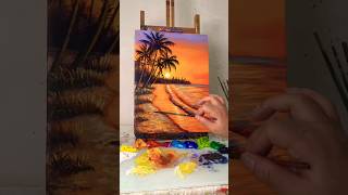 Super Easy Waterfall &amp; Sunset Drawing Tutorial #viralshorts #trending # shorts #paintingtutorial