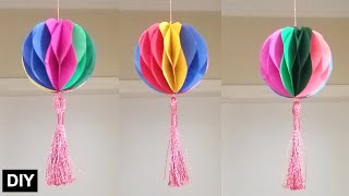 Enfeite Balão Colmeia com Pompom DIY - Bola de Papel com Tassel