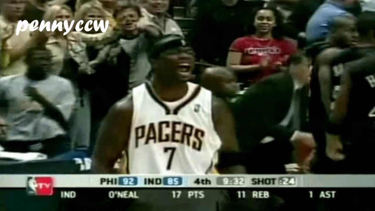 Jermaine O'Neal Pacers 23pts 15rebs vs 76ers (2005) - YouTube