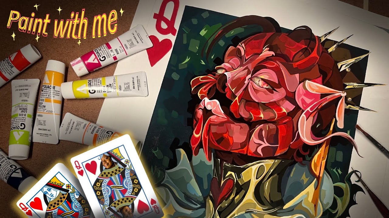 Redesigning face cards with Acrylic gouache: The Queen of Hearts