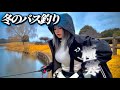 [バス釣り]釣りガールが真冬の雨に打たれながら初バスを拝みに行ったら、入水する事に.....(笑)　#バスフィッシング #霞水系 #野池