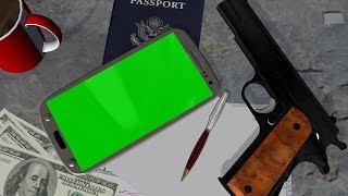 Smartphone Green Screen With Money And Gun For Agent Movie - Free Use