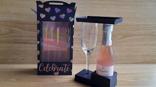 SVG file to cut a strong, compact box with inserts to hold a champagne flute and mini bottle