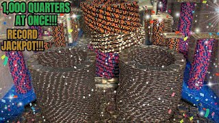 🔴(MUST SEE) 1,000 QUARTERS AT ONCE!!! HIGH RISK COIN PUSHER $50,000,000 BUY IN!!! (RECORD JACKPOT)