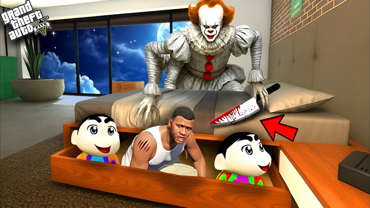 GTA 5 : Franklin and Shinchan Found Scary Clown In Los Santos | Gta 5 Tamil | Gta 5 Mods