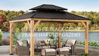 Sunjoy 11 x 13 Black Hardtop Gazebo | 2-tier Roof & Wood Frame Design | Backyard Makeover