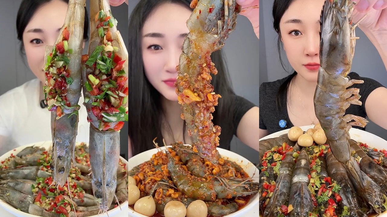 【Yummy】Stuffed shrimp + spicy black tiger shrimp + Thai shrimp🦐🍋🧄🌶#mukbang#asmr#Seafood
