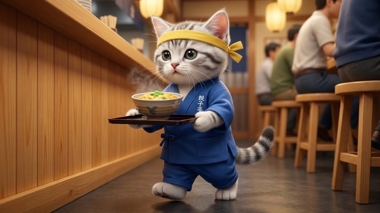 いらっしゃいませ!!絶品親子丼屋さんで初アルバイト!!ねこの一日に密着🐱🐔