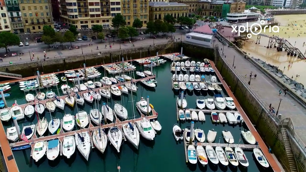 Puerto deportivo Kirol Portua, San Sebastian, Donostia, Spain 2019.07 aerial video