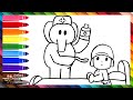 Draw and color pocoyo is sick with elly the nurse  drawings for children