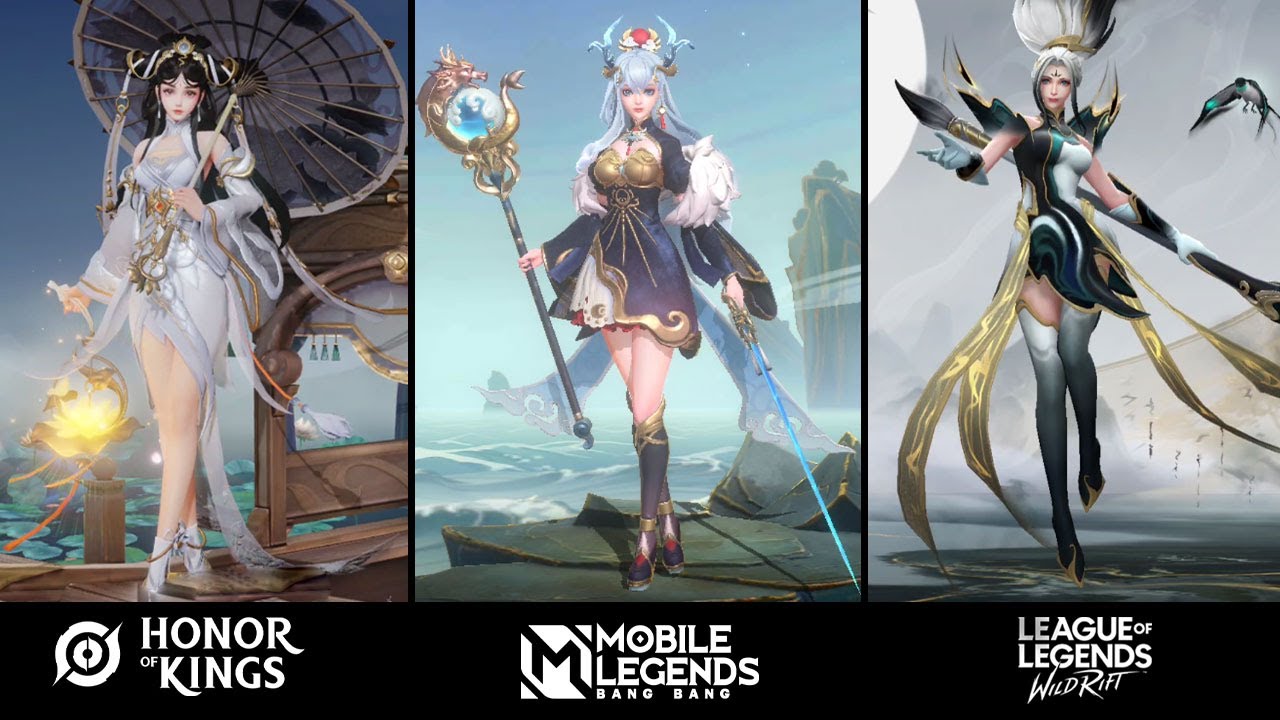 Odette, Janna, Da Qiao : Skin Comparison | Mobile Legends VS Honor Of Kings VS Wildrift
