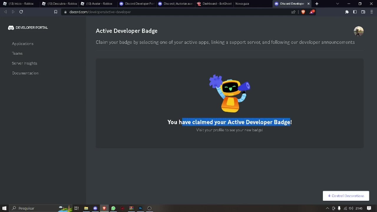 Nova Badge Discord Active Developer (Entrega Automatica) - Redes Sociais -  DFG