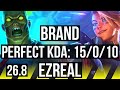 BRAND &amp; Nidalee vs EZREAL &amp; Karma (ADC) | Perfect KDA: 15/0/10, 45K damage | NA Master | 26.8