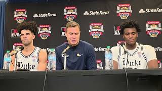 Jon Scheyer, Cayden Boozer, and Patrick Ngongba on win over Kansas