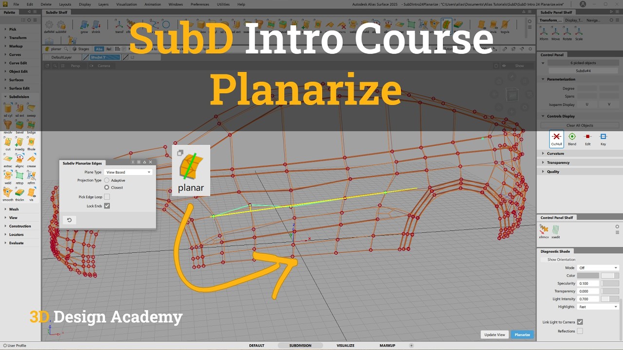 Sub D Tutorial Autodesk Alias Tutorials, SubD Intro 24 - Planarize - YouTube