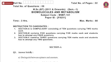 MSC BT 1ST SEM BIOMOLECULES AND METABOLISM F DEC 2018 | PTU