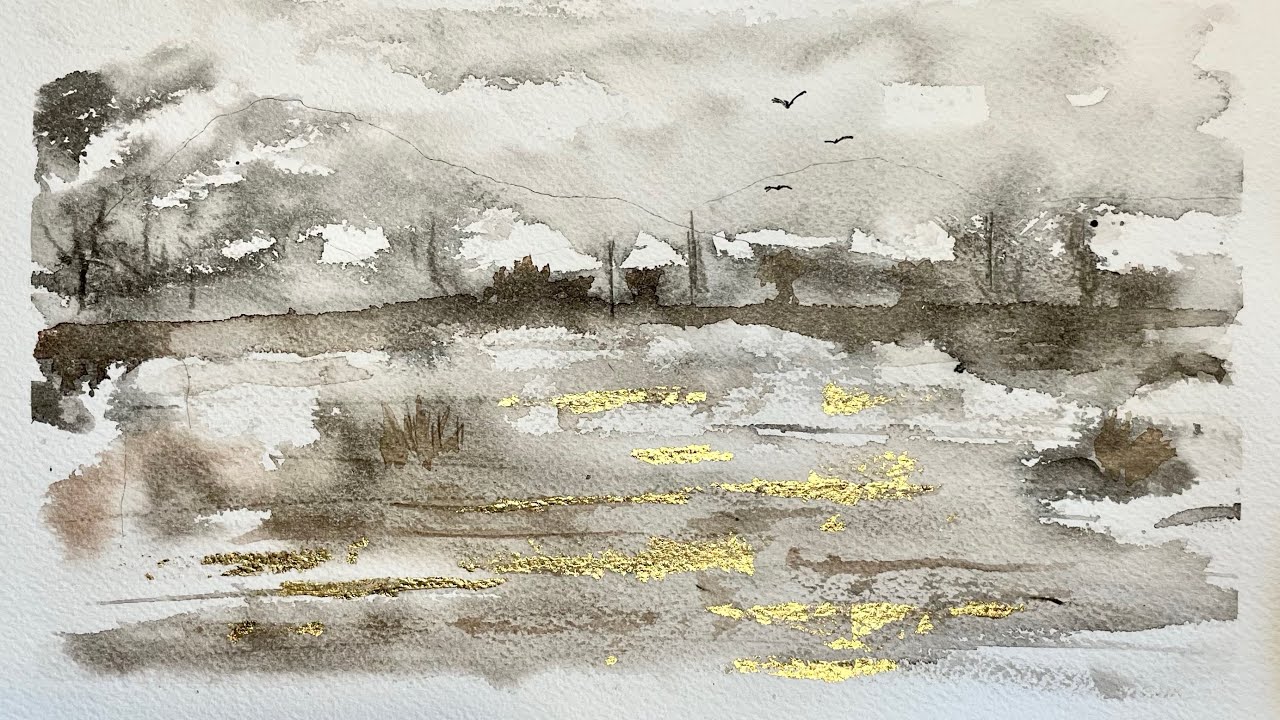 Watercolor, ink and goldleafs. Full, realtime tutorial. No talk, just painting.