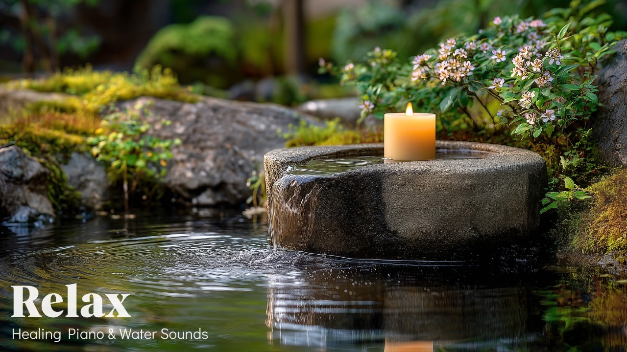 Japanese Garden Gentle Water Fountain & Healing Piano for Calm Nights 🌿 Peaceful Sleep Music