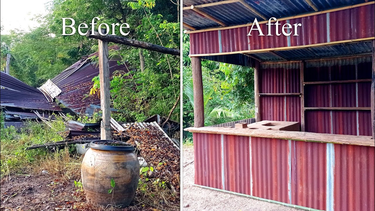 สร้างครัววินเทจจากแผ่นสังกะสีเก่า | Building Vintage Kitchen form old corrugated roof sheet