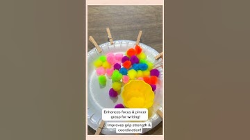 pom pick-up activity with tongs & clothespins helps toddlers develop fine motor skills,grip strength