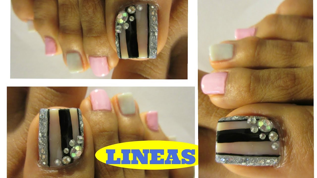 Lineas que hacen ver las uñas mas grandes decoración de pies/toe nail art