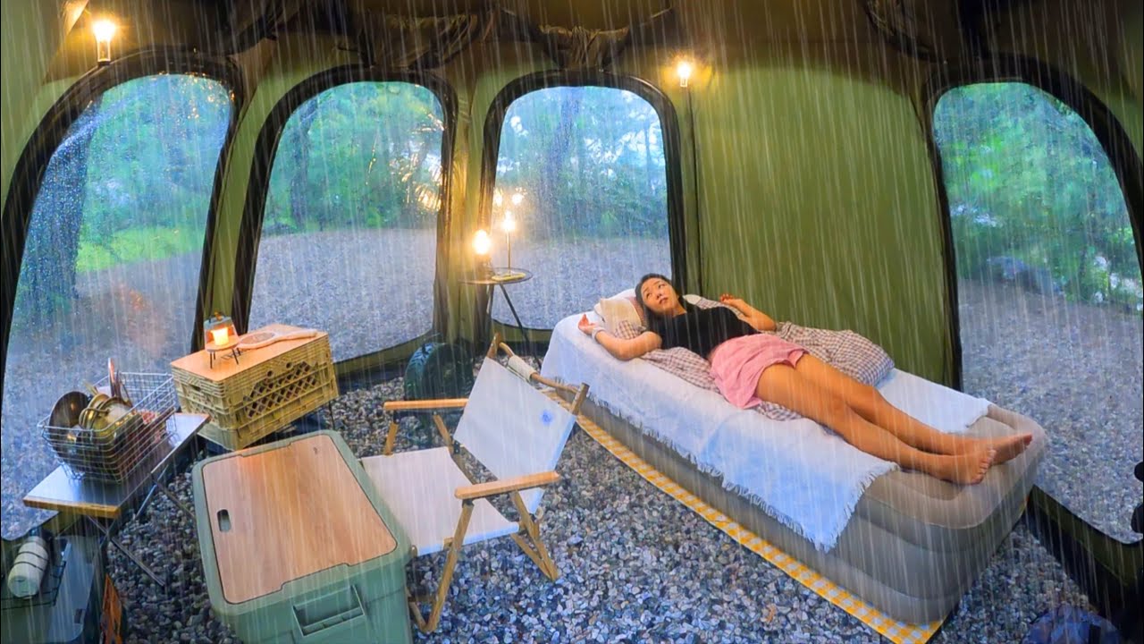 [솔캠]  숲속에서 빗소리 들으니까 너무 좋네요 ☔️내가 다시 캠핑 하는 이유ㅣ우중캠핑