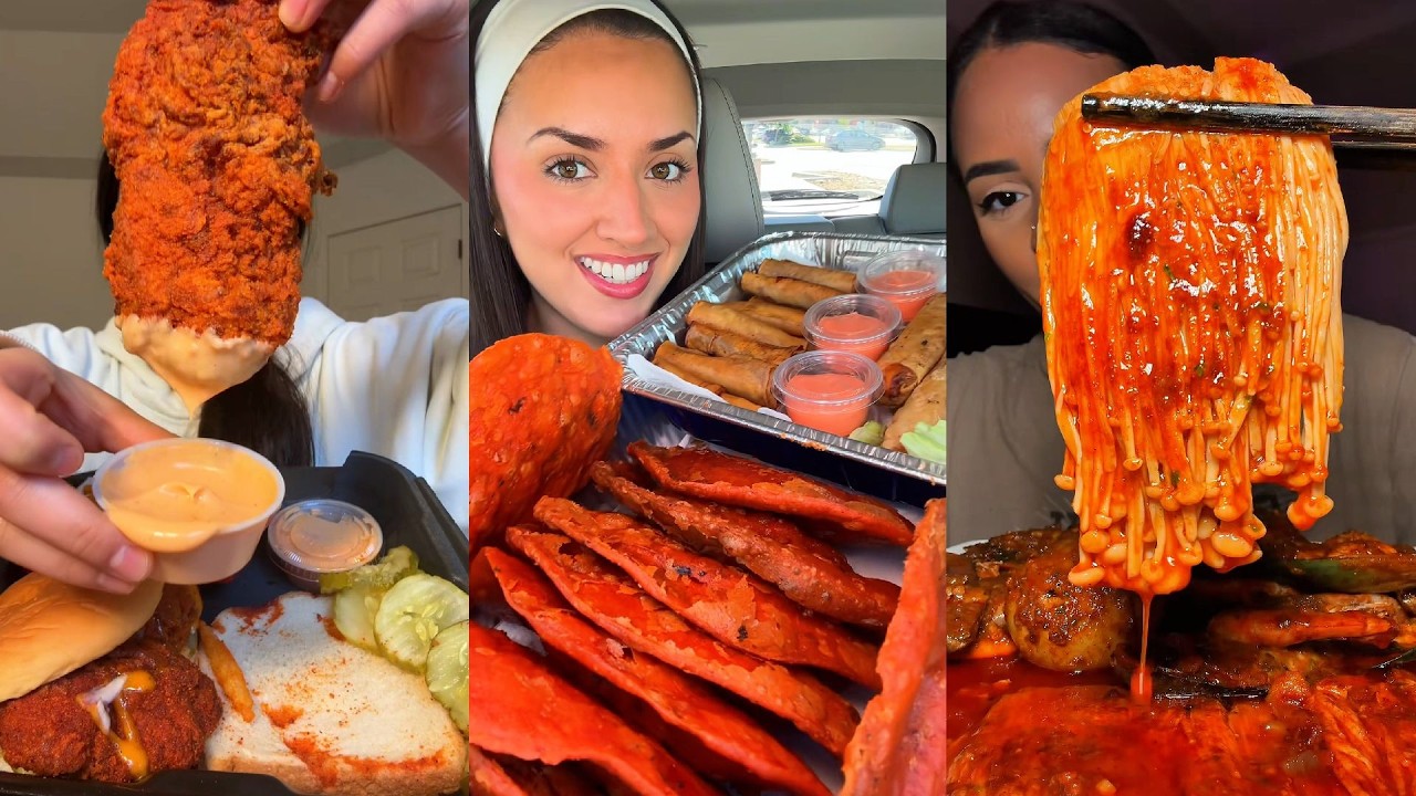 TIKTOK Mukbang Compilation | Dave's Hot Chicken, Taco Bell, Buldak, Chipotle & More!