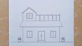 How to draw a house with pencil/របៀបគូរគំនូរផ្ទះដោយប្រើខ្មៅដៃ