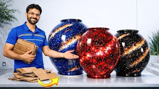 Making a galaxy flower vase at the lowest cost. Cardboard... 