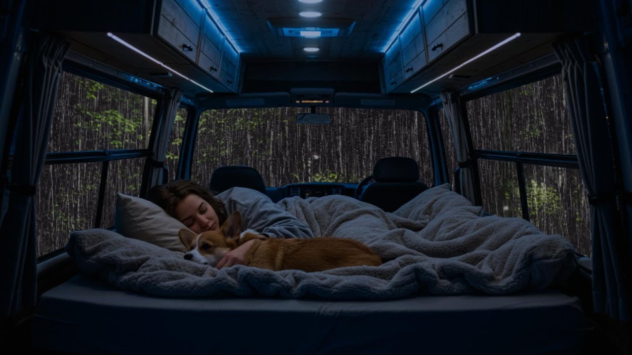 Relaxing Rain & Thunder on Cozy Car ⛈ Deep Sleep Sounds, Anxiety Relief, Stress Free Night Ambience
