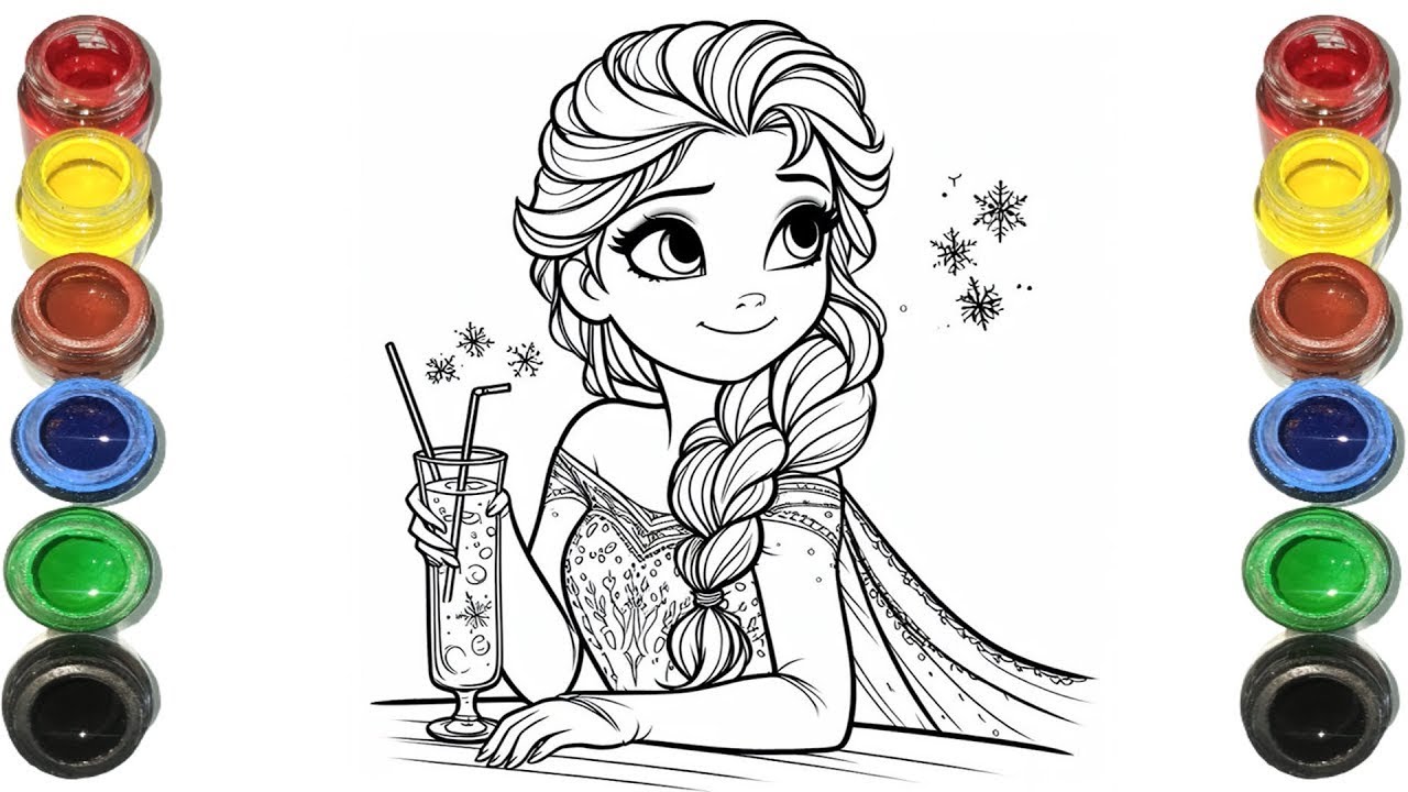 Прекрасный рисунок, раскраска и рисунок Эльзы из мультфильма «Холодное сердце» для малышей - Детс...