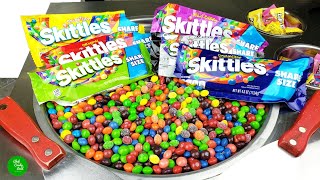 All Skittles Ice Cream Rolls ASMR Eating & Making A Colorful Rainbow Rolled Ice Cream